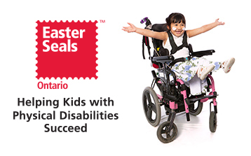 Easter Seals Ontari - Stephanie in her wheelchair with her arms raised.
